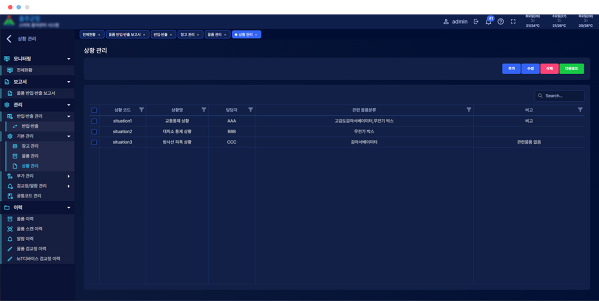 상황 관리 화면